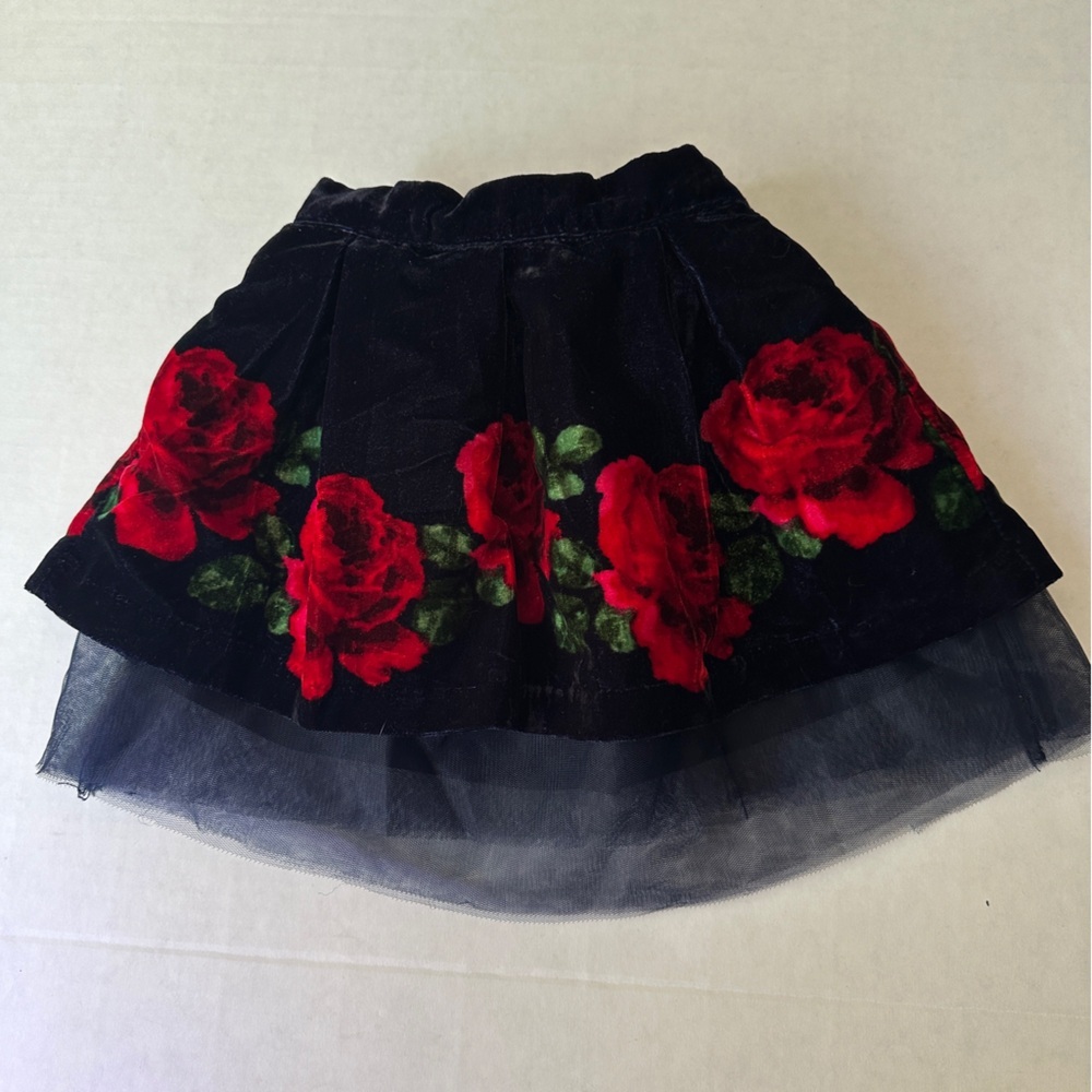 Janie and Jack Black Skirt with Red Floral Accents - Picture 4 of 6